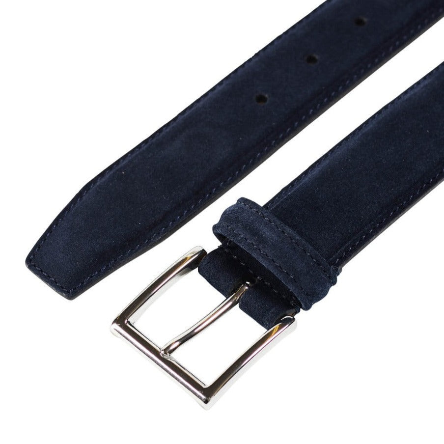 Belt in navy suede with silver buckle branded Crockett & Jones