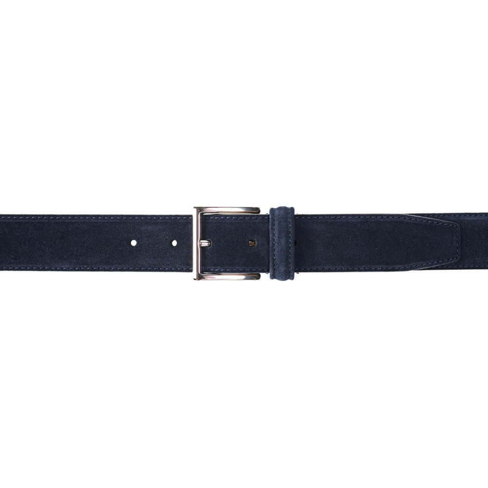 Belt in navy suede with silver buckle branded Crockett & Jones