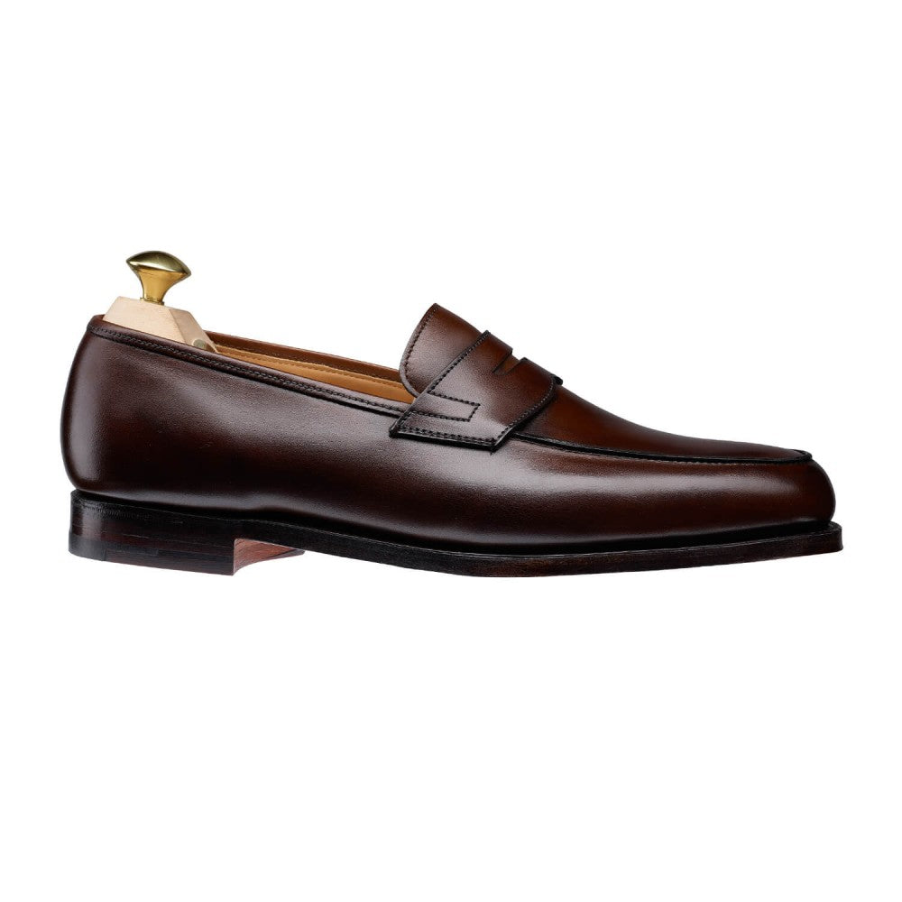 Grantham, dark brown calf loafer made in leather, branded Crockett & Jones