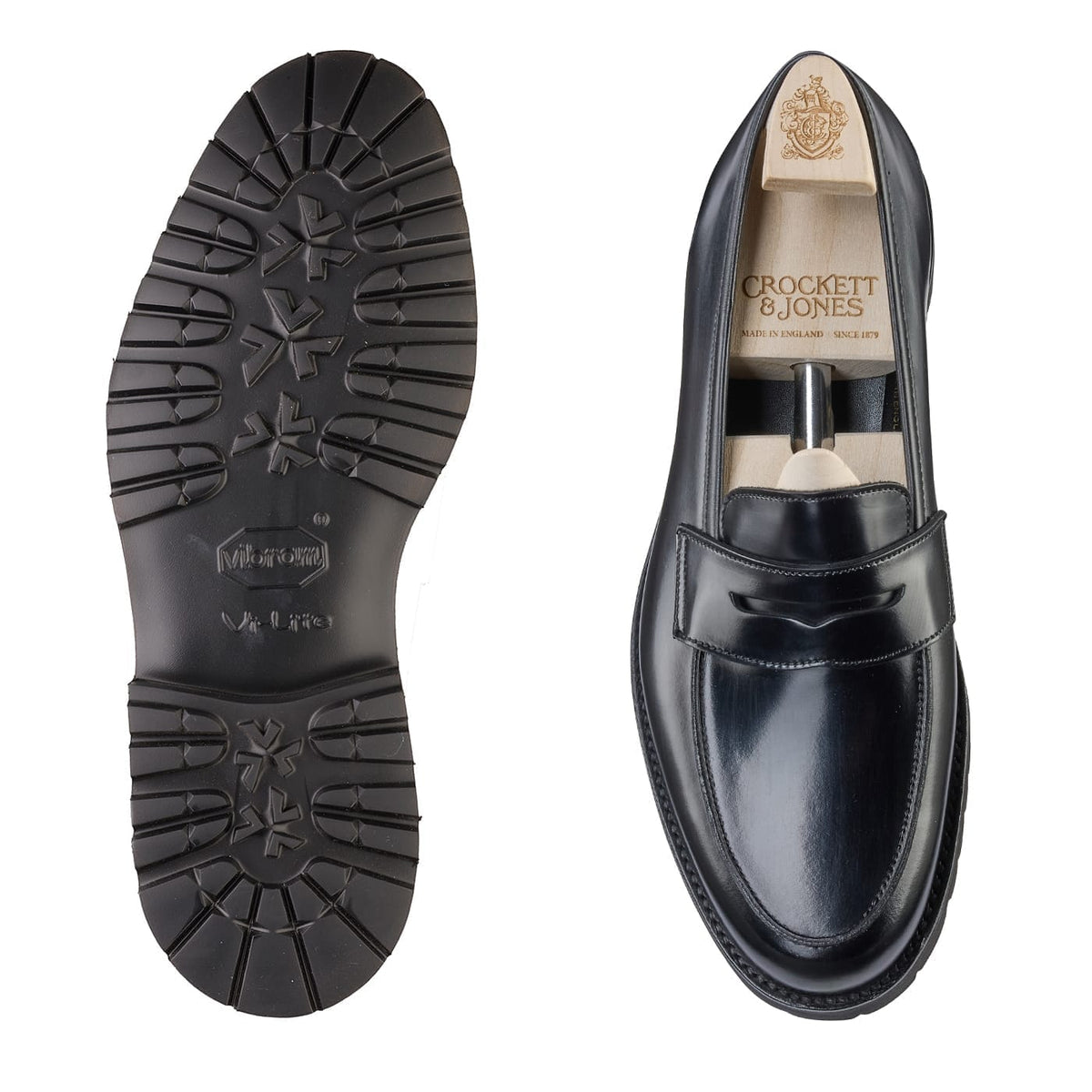 Elise Black Cavalry Calf Loafers Dam 'Vibram' Crockett & Jones