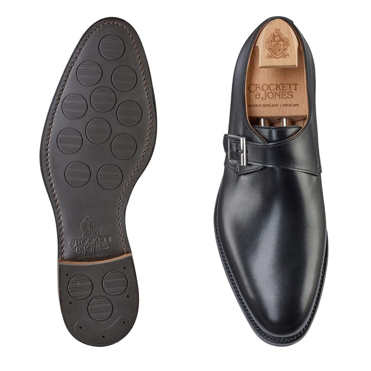 Monkton 3 Black Calf Monk Strap Herr – Crockett & Jones
