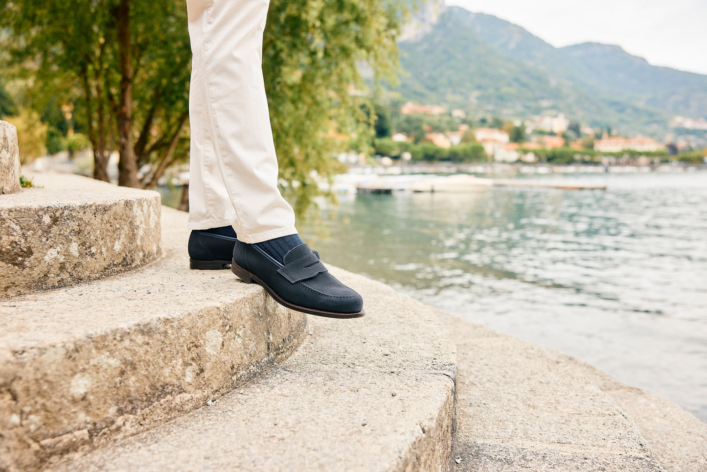 Harvard 2 Penny Loafer, Navy Suede ‘City’ Crockett & Jones