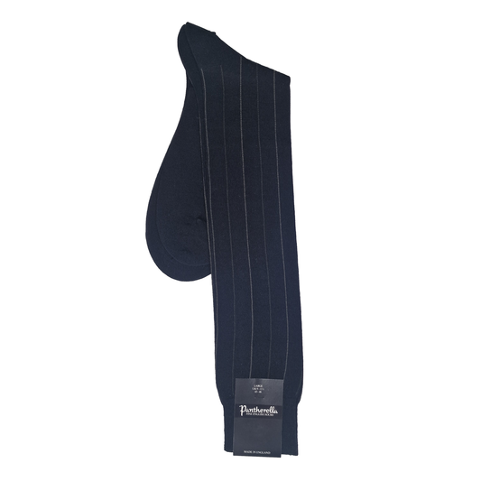 Stocking Black/Grey striped, Long, (Large) Merino wool, Pantherella