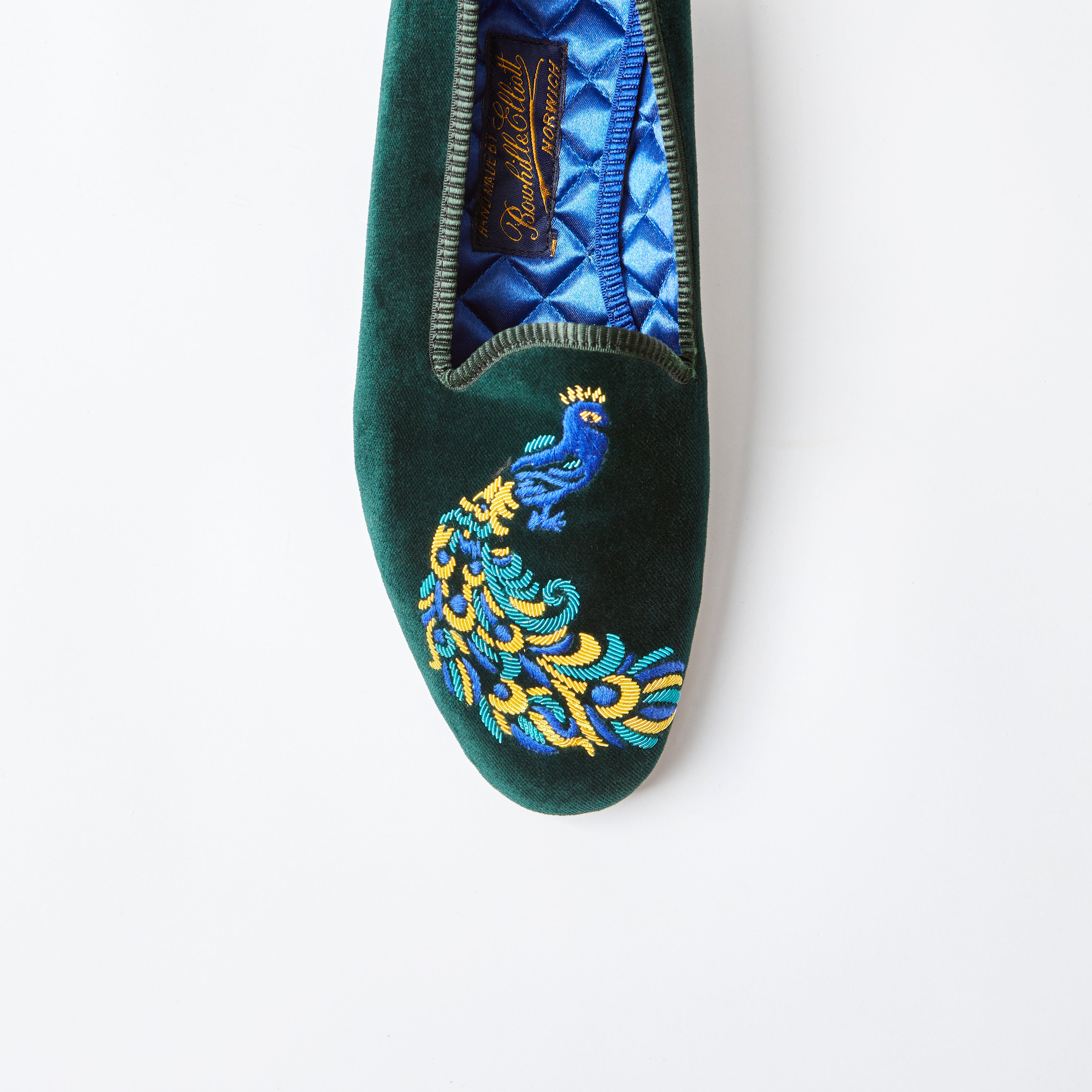 Green Velvet Venetian Peacock, Herrslippers, Bowhill & Elliott