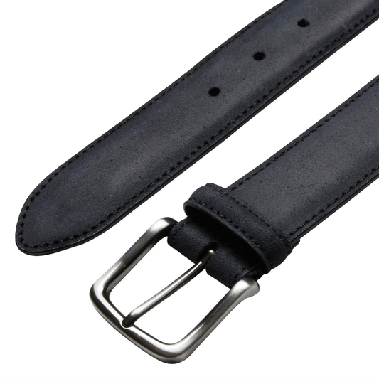 Belt in black rough-out suede with metallic buckle branded Crockett & Jones