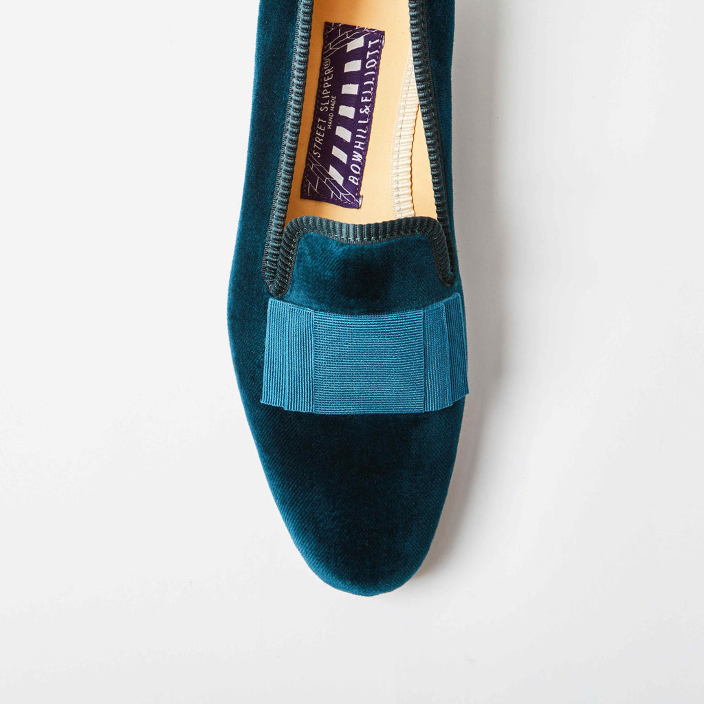 Teal Velvet Flat Bow Albert Slippers – Bowhill & Elliott