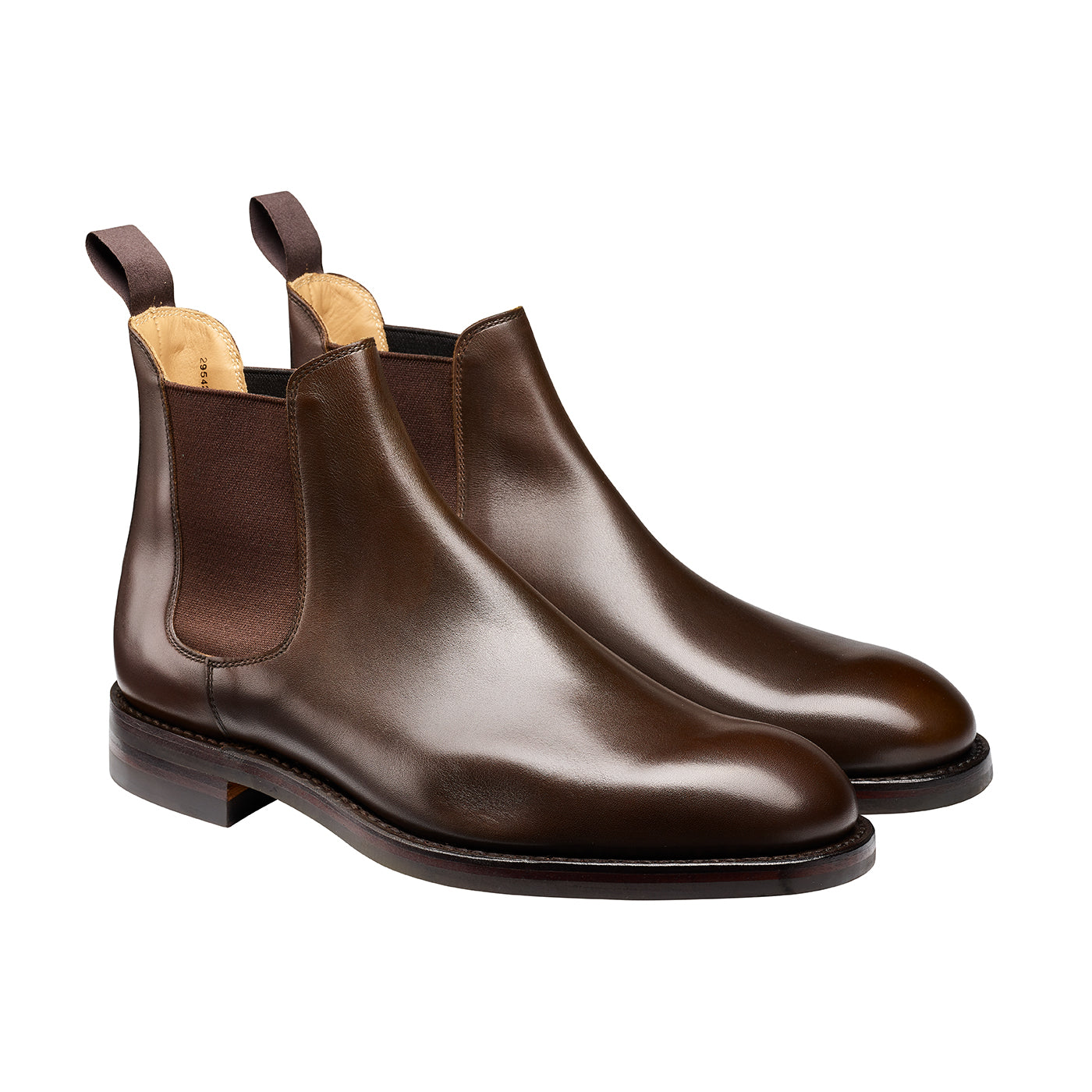 Chelsea 5, dark brown wax calf chelsea boot made in leather, branded Crockett & Jones
