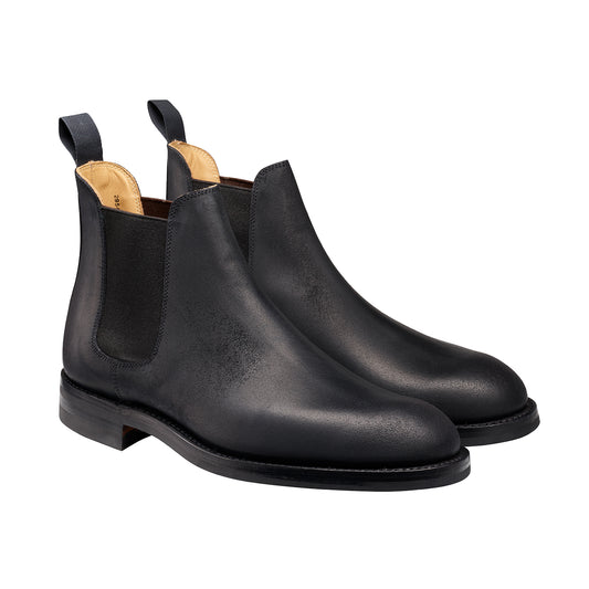Chelsea 5, black rough-out suede chelsea boot made in leather, branded Crockett & Jones