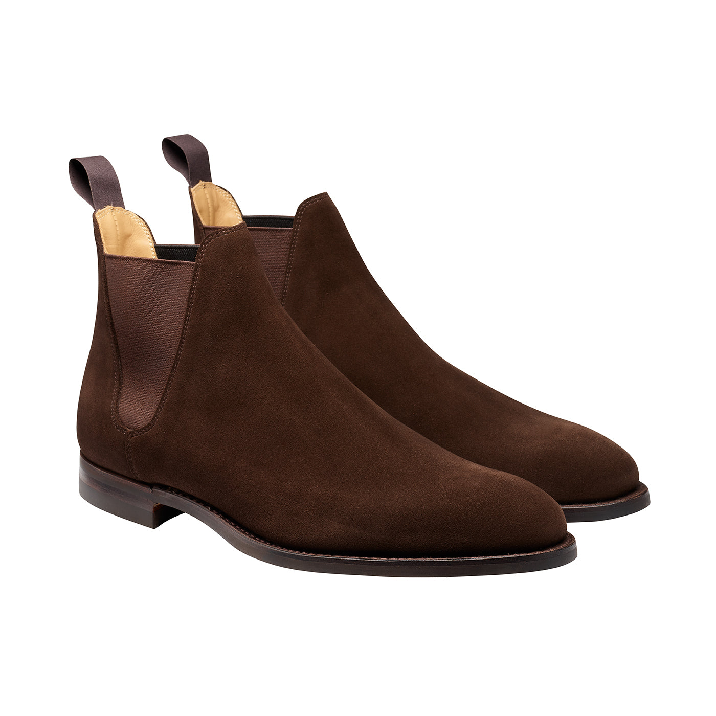 Chelsea 8, dark brown suede, chelsea boot made in leather, branded Crockett & Jones