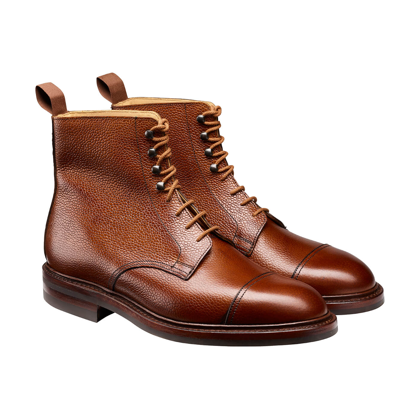 Coniston, tan scotch grain boot made in leather, branded Crockett & Jones