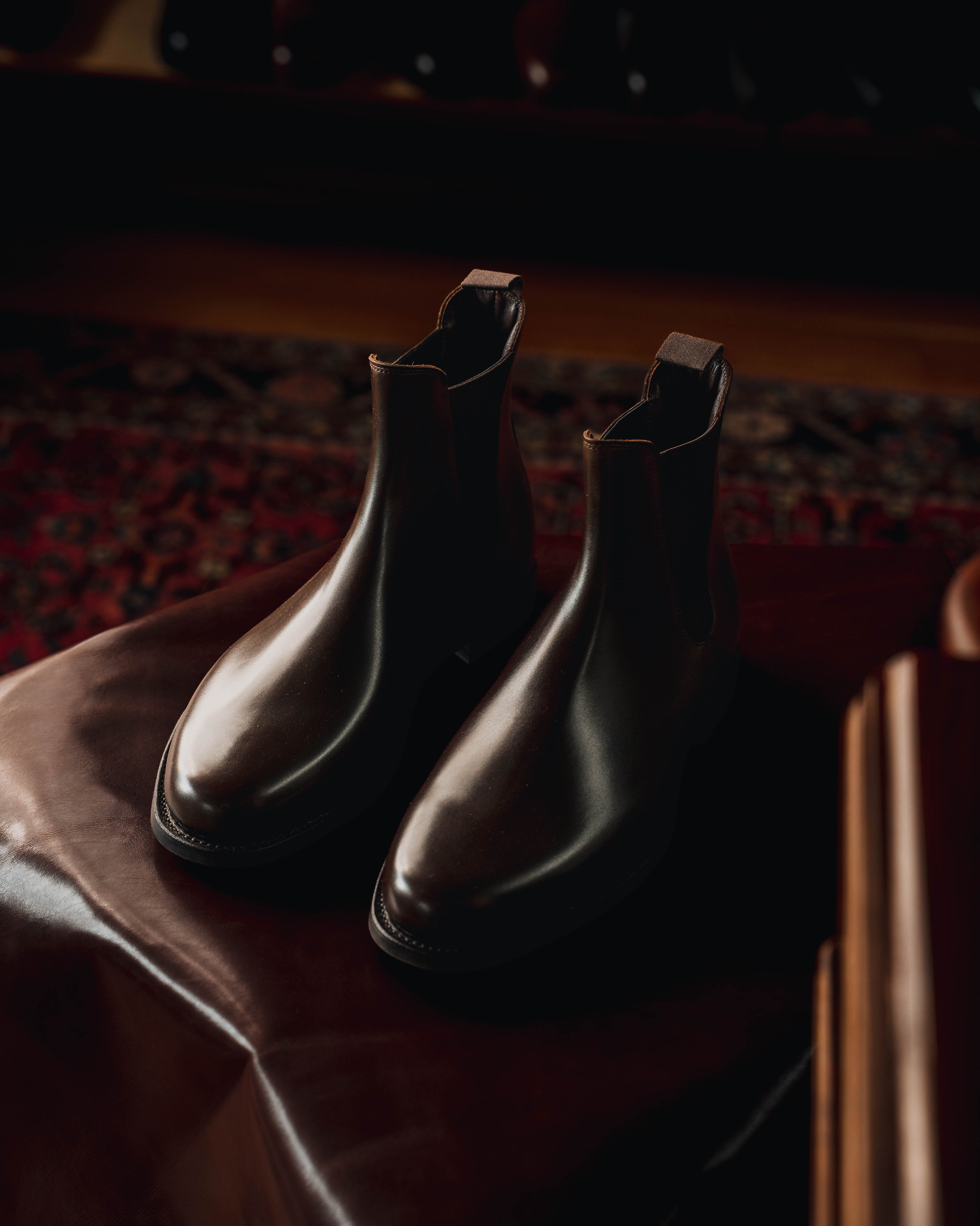Margie Dark Brown Wax Calf Chelsea Boots Dam – Crockett & Jones