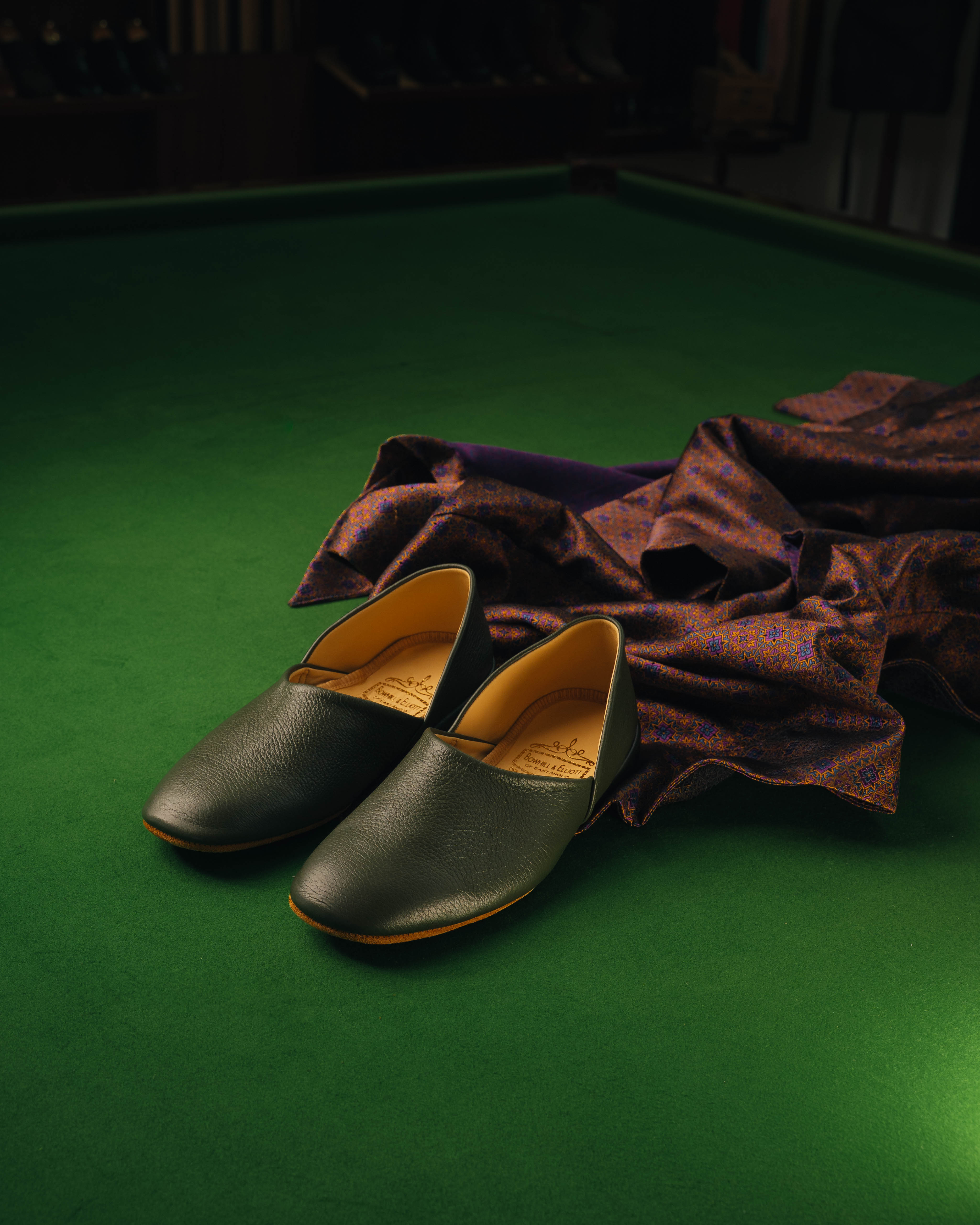 Olive Deerskin Grecian Slippers | Bowhill & Elliott