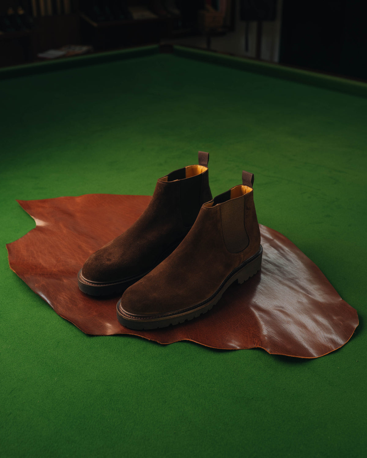 Elgin Chelsea Boot, Dark Brown Suede ‘Vibram’ Crockett & Jones