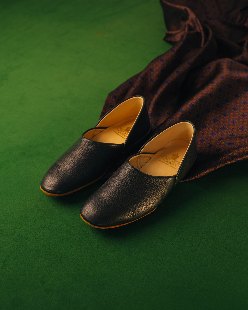 Grecian Slipper Black Deer Calf, Crockett & Jones