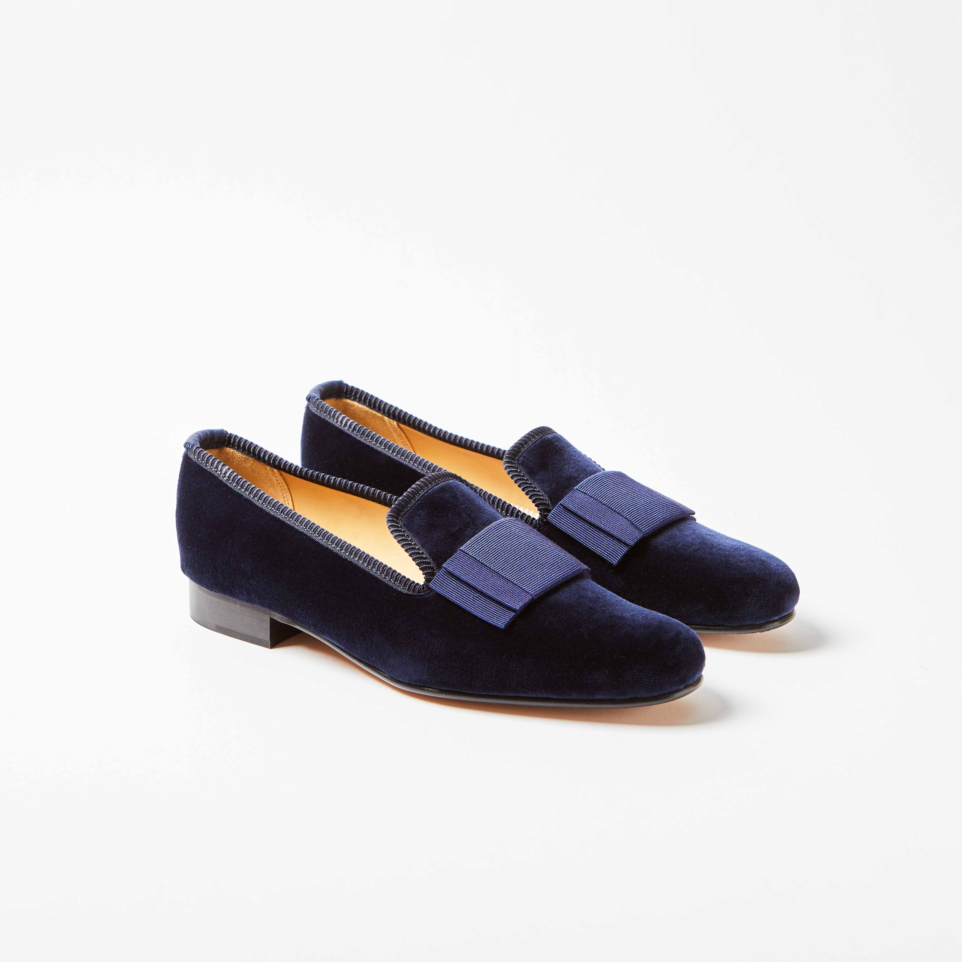 Navy Velvet Flat Bow Albert Slippers – Bowhill & Elliott