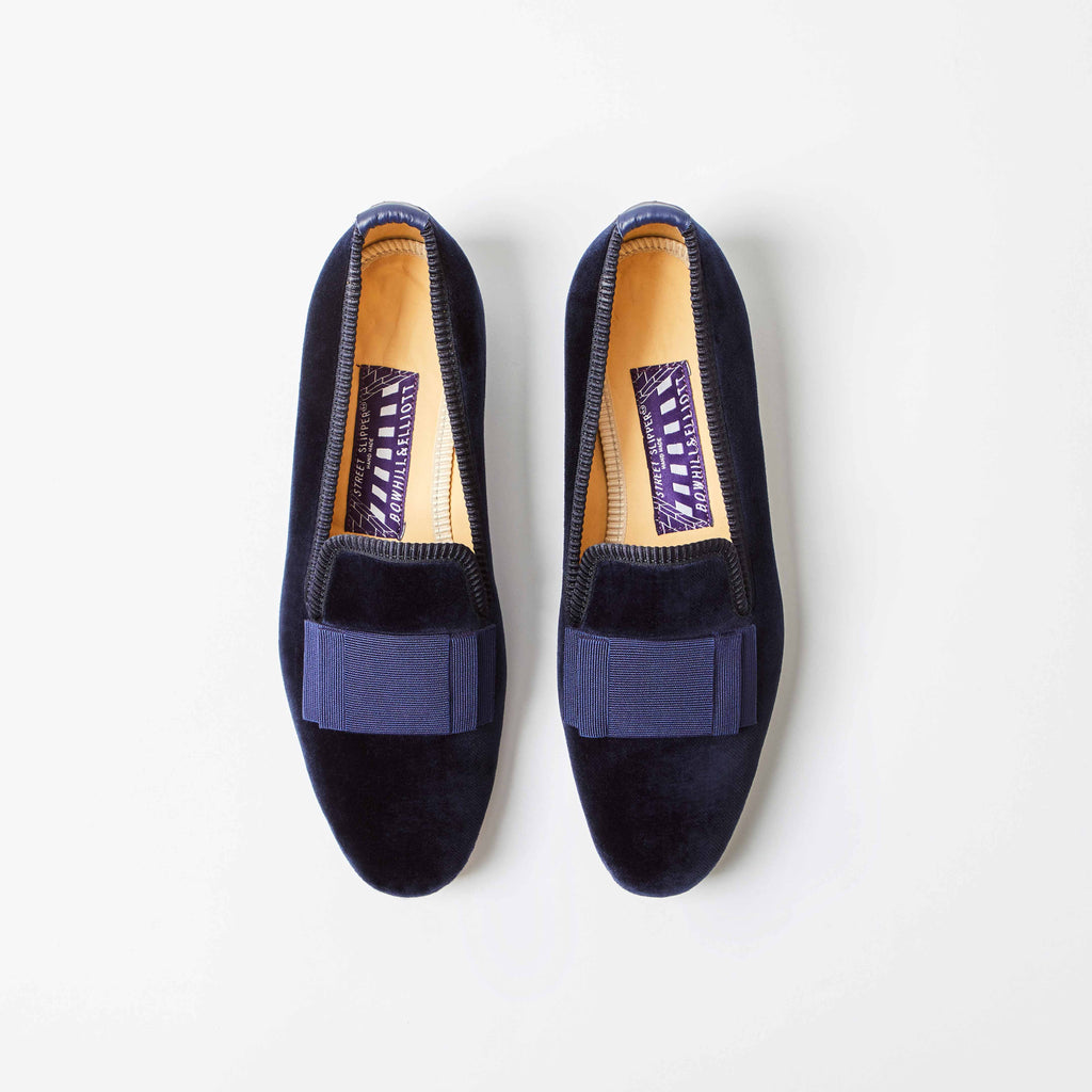 Navy Velvet Flat Bow Albert Slippers – Bowhill & Elliott
