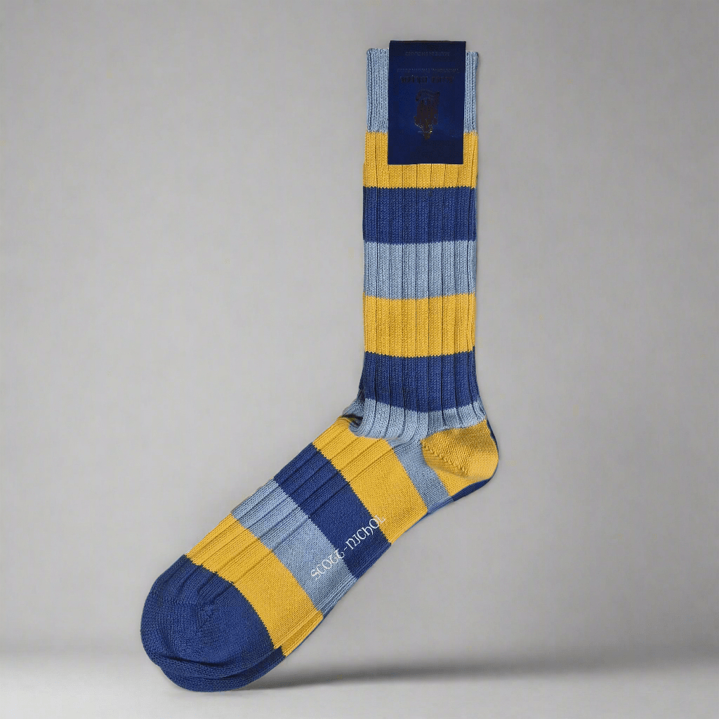 Ljusblå & Gul Randig Strumpa, Large, Scott - Nichol - Hammargruppen