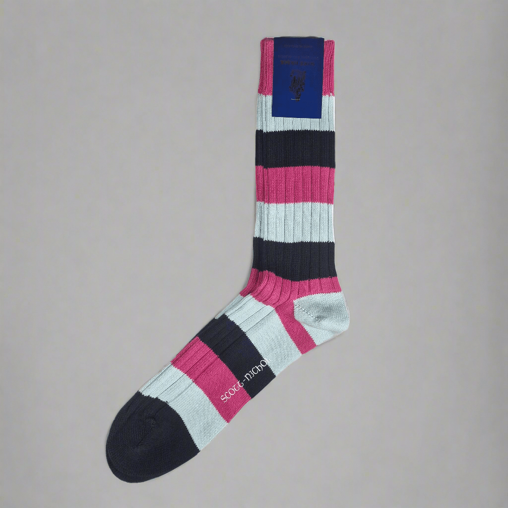 Marinblå, Rosa & Ljusblå Randig Strumpa, Large, Scott - Nichol - Hammargruppen
