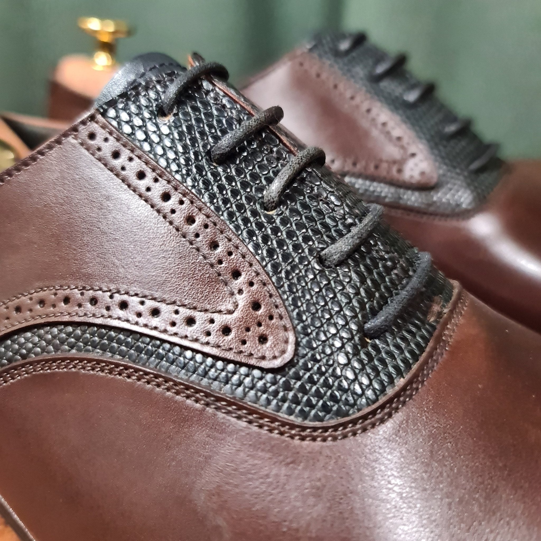 Wadhurst Oxford, Dark Brown Calf & Navy Lizard (8,5E) Crockett & Jones - Hammargruppen