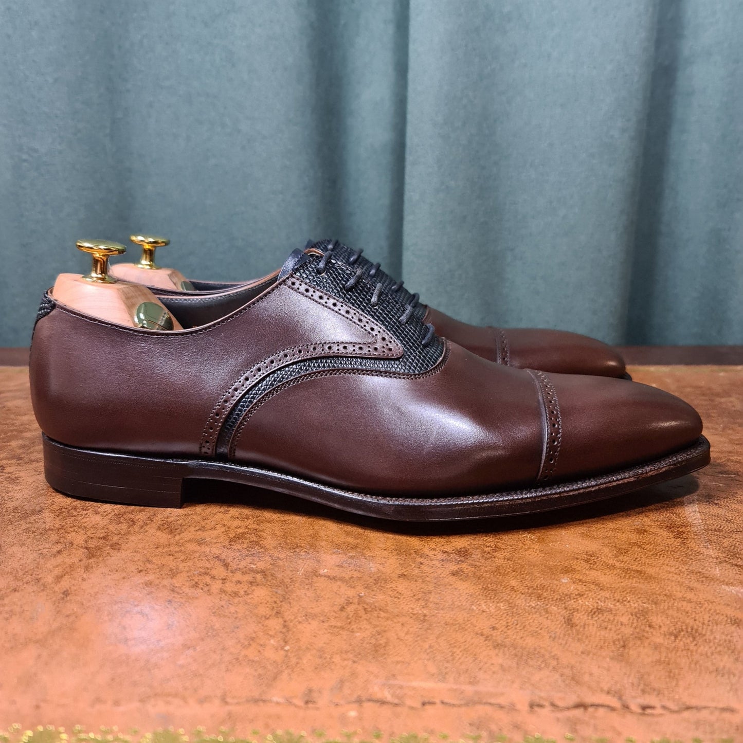 Wadhurst Oxford, Dark Brown Calf & Navy Lizard (8,5E) Crockett & Jones - Hammargruppen