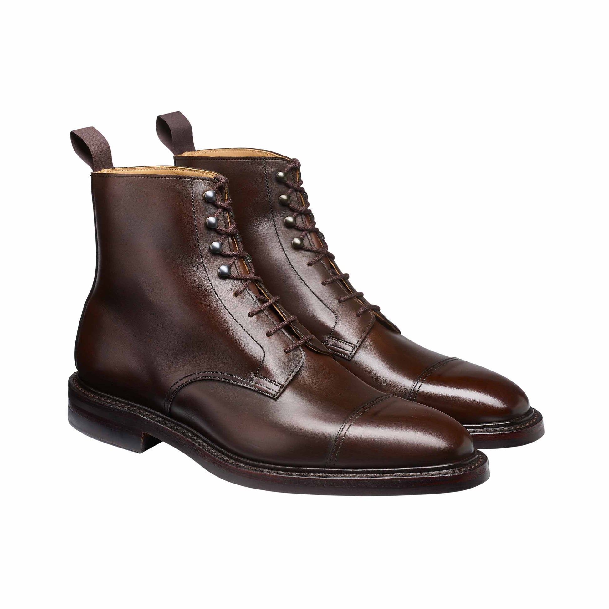 Argyll, Dark brown derby boots made in leather branded Crockett & Jones