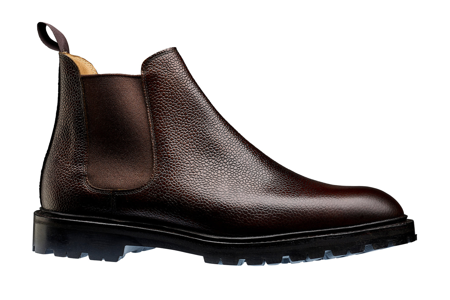 Chelsea 11, dark brown scotch grain, chelsea boot made in leather, branded Crockett & Jones