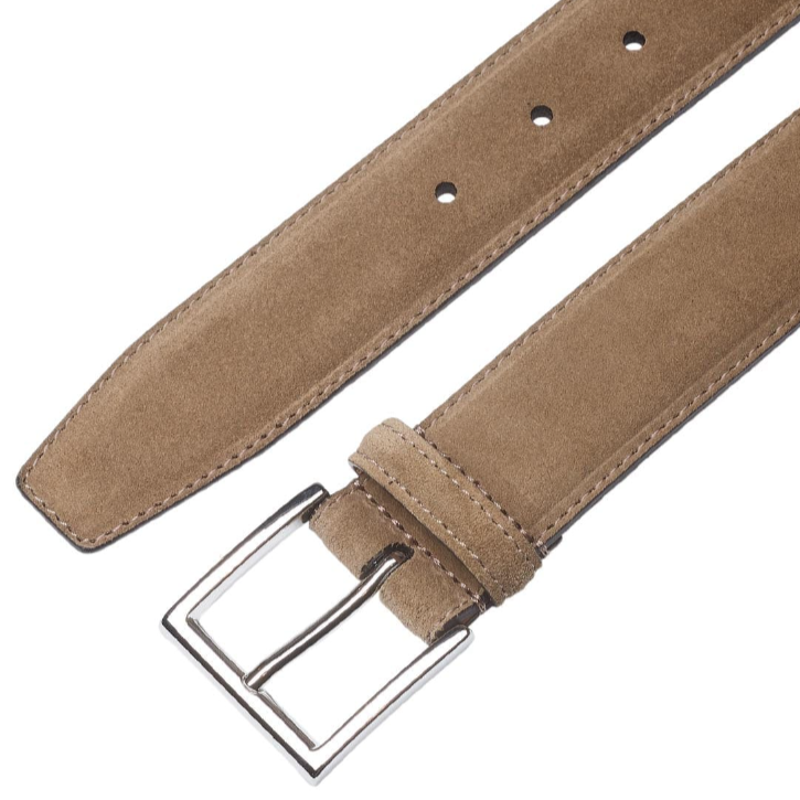 Belt in khaki suede with silver buckle branded Crockett & Jones