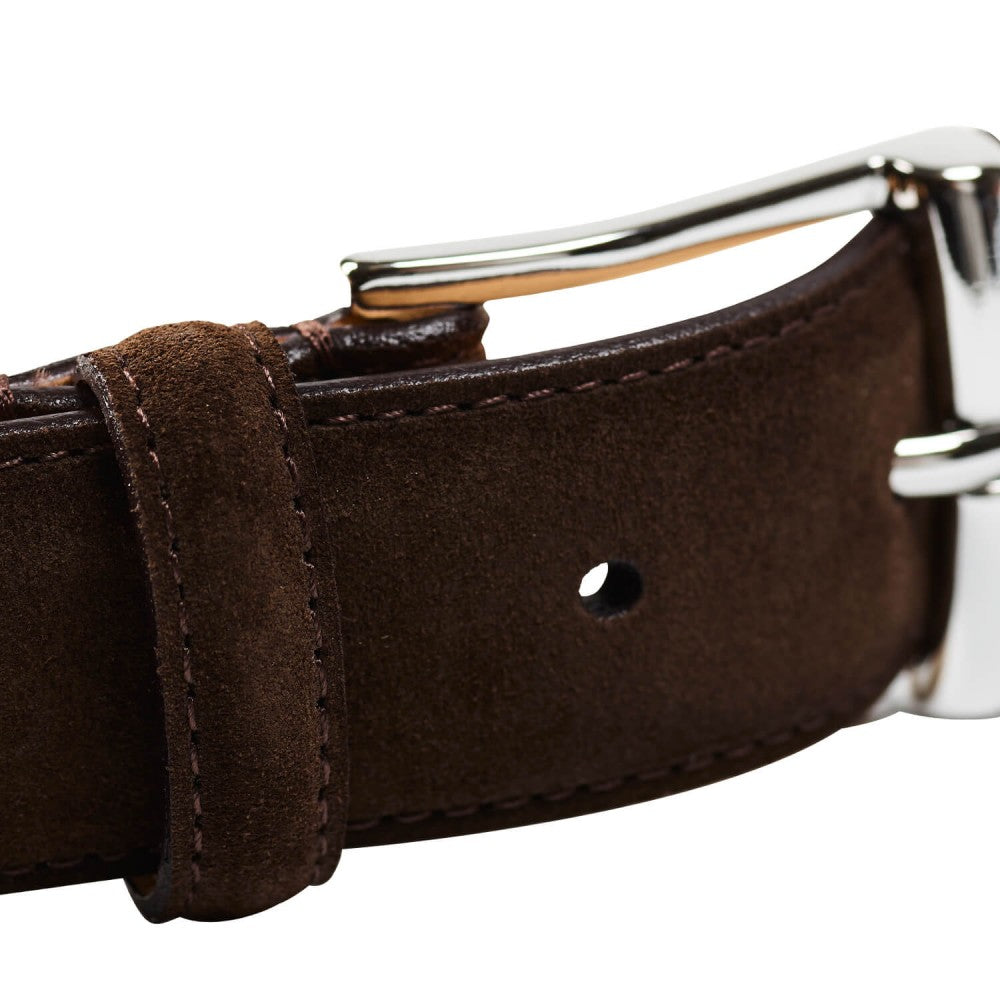 Belt in dark brown suede with silver buckle branded Crockett & Jones