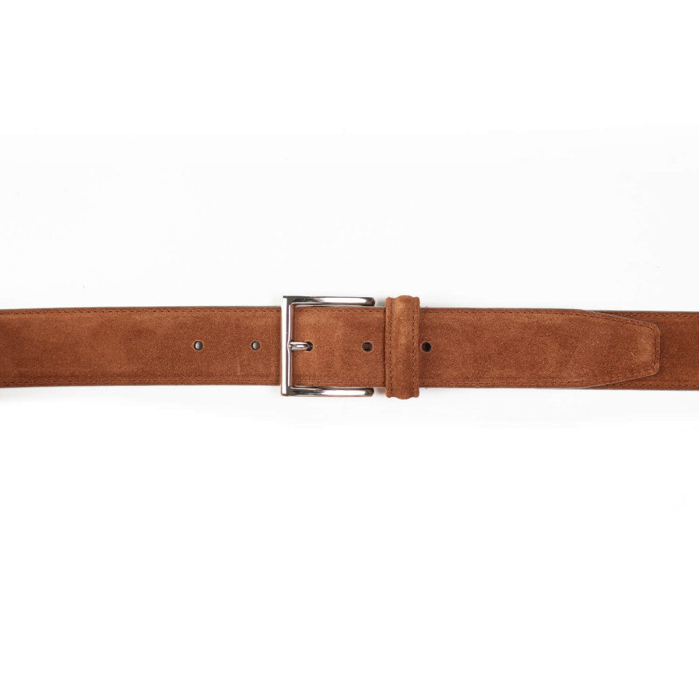 Belt in polo brown suede with silver buckle branded Crockett & Jones