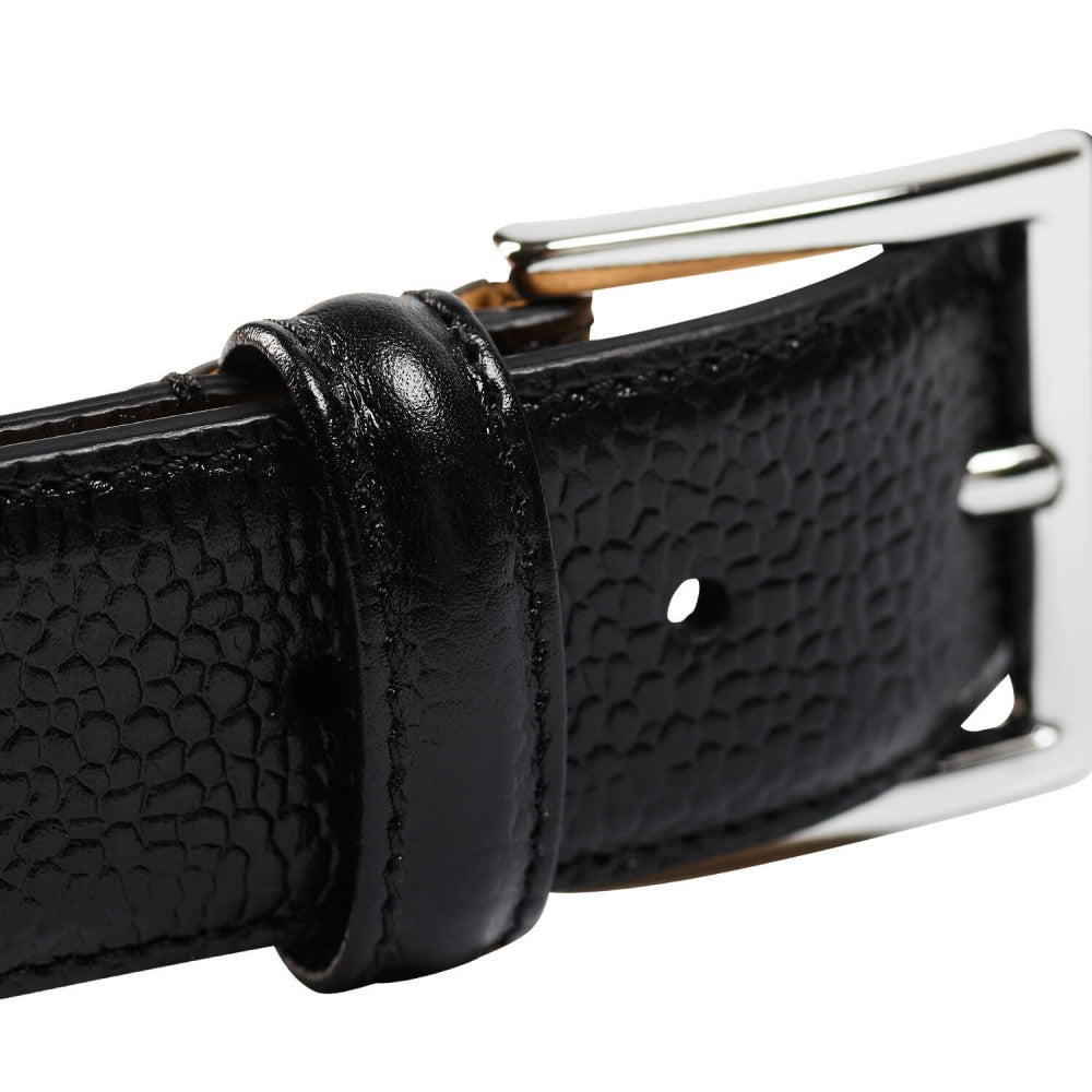 Belt in black scotch grain with silver buckle branded Crockett & Jones