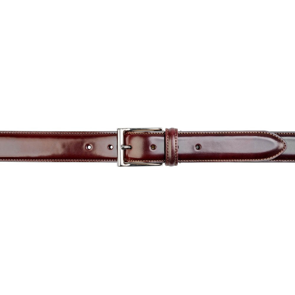 Belt in burgundy cordovan calf with silver buckle branded Crockett & Jones