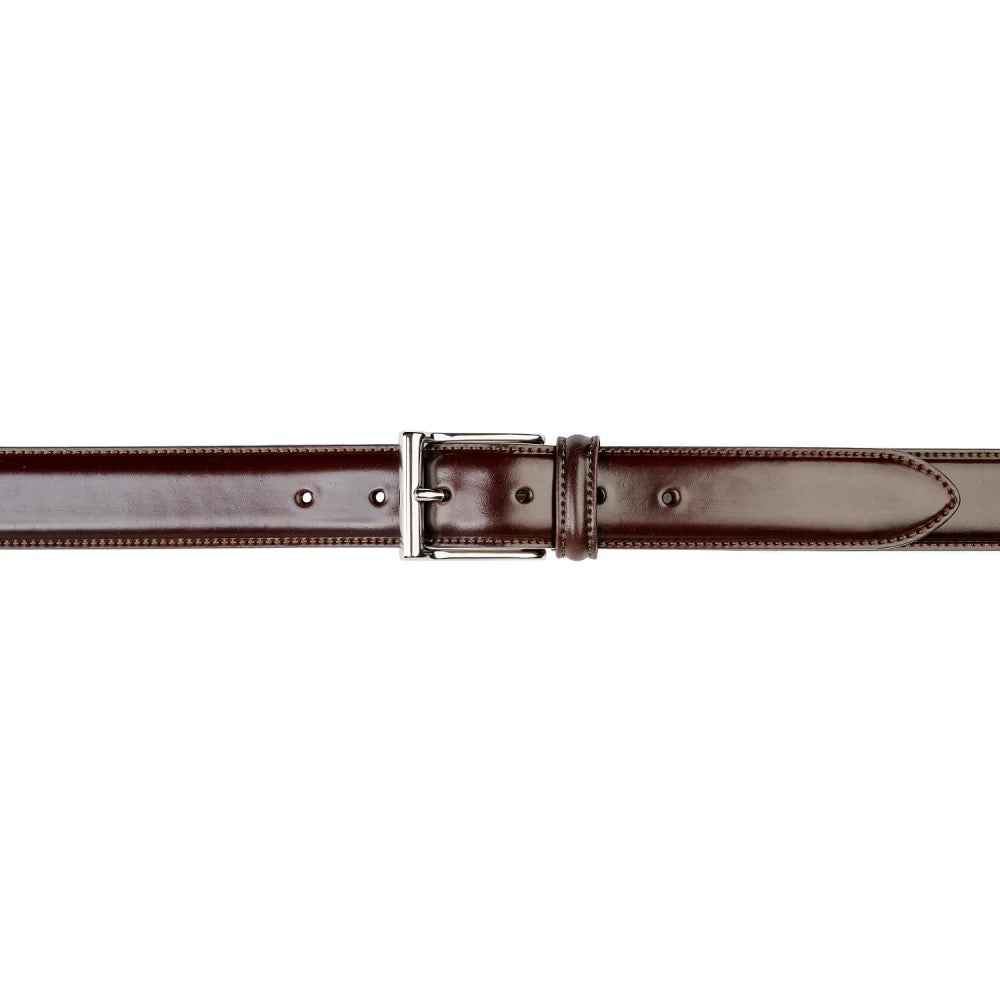 Belt in dark brown cordovan calf with silver buckle branded Crockett & Jones