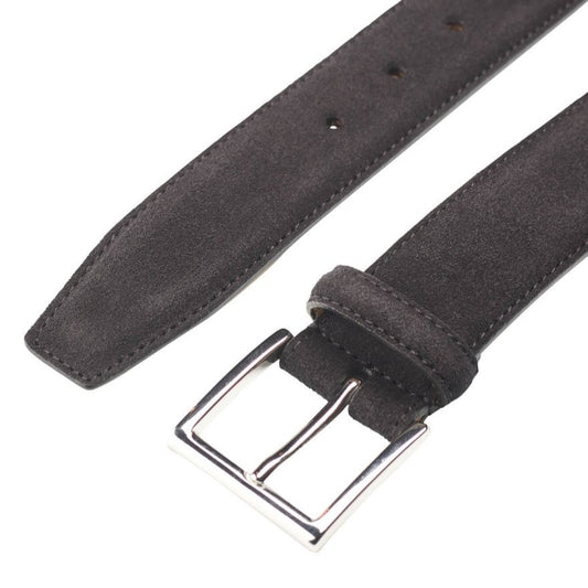 Belt in black suede with silver buckle branded Crockett & Jones