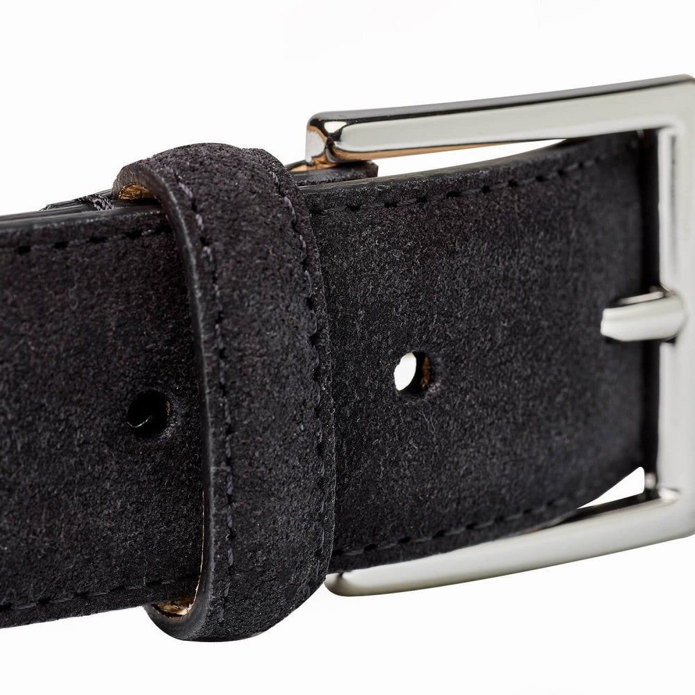 Belt in black suede with silver buckle branded Crockett & Jones