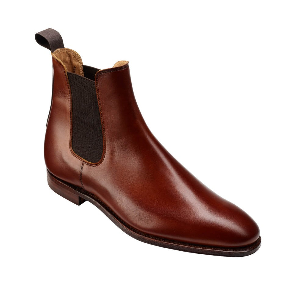 Bonnie, Chelsea boot made in chestnut leather, branded Crockett & Jones