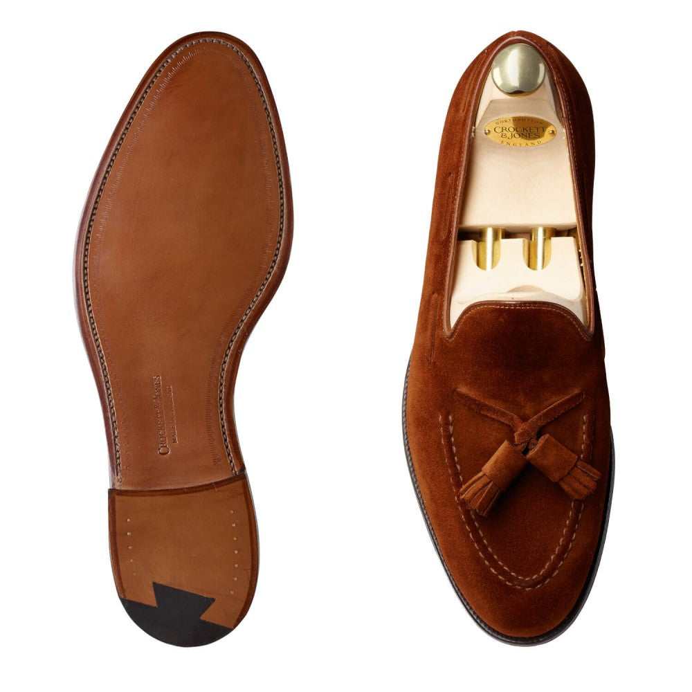 Cavendish, polo brown suede tassel loafer made in leather, branded Crockett & Jones