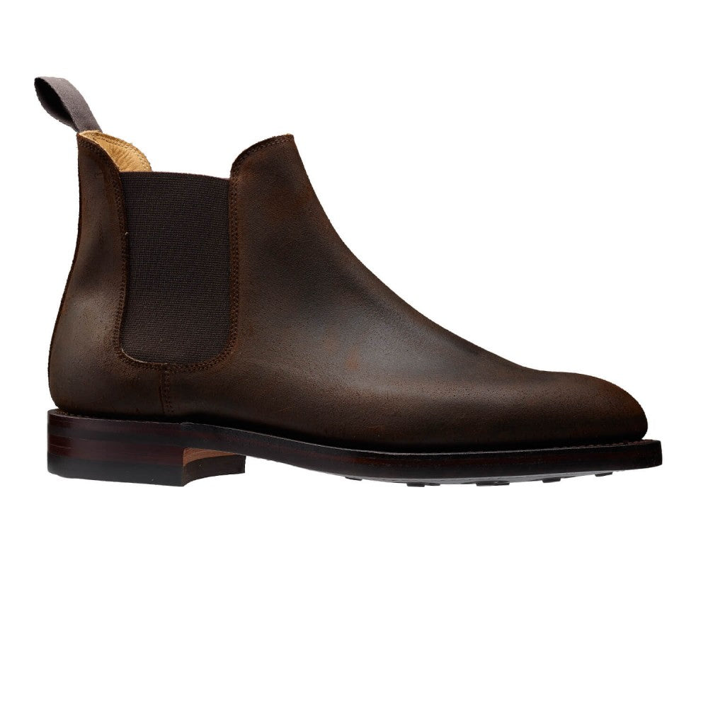 Chelsea 5, dark brown rough-out suede chelsea boot made in leather, branded Crockett & Jones