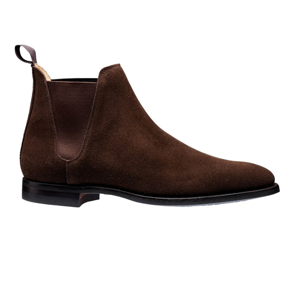Chelsea 8, dark brown suede, chelsea boot made in leather, branded Crockett & Jones
