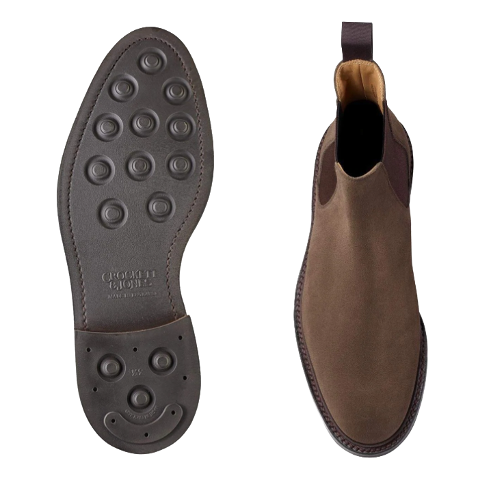Chelsea 11, khaki suede, chelsea boot made in leather, branded Crockett & Jones