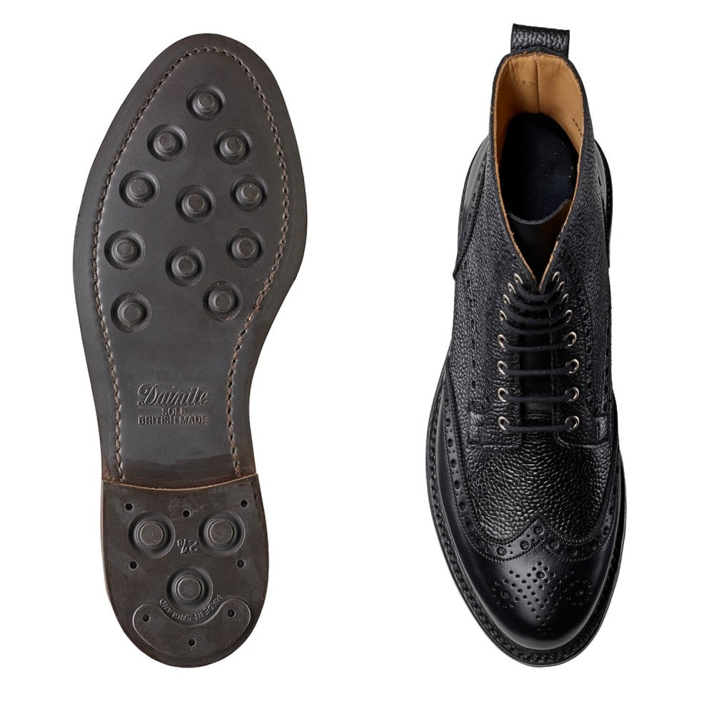 Grace, black calf & scotch grain boot made in leather, branded Crockett & Jones
