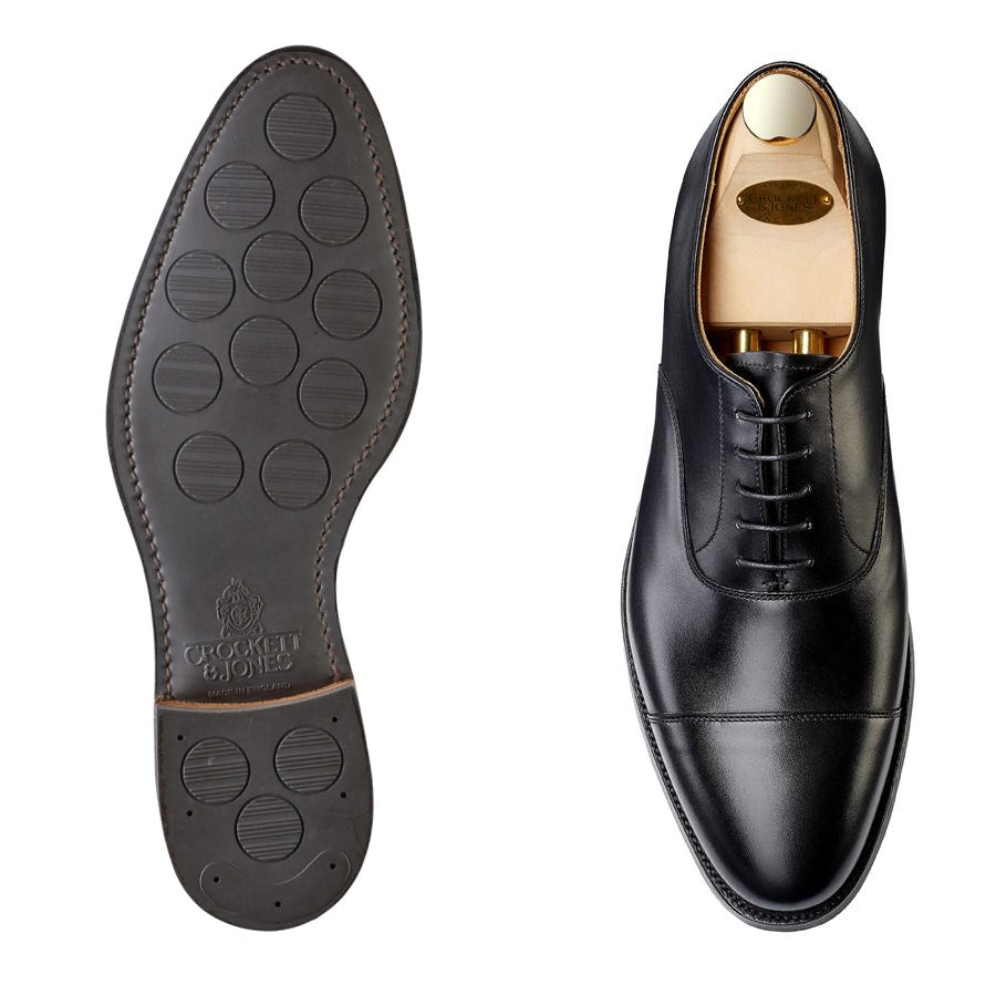 Connaught, black calf oxford made in leather, branded Crockett & Jones