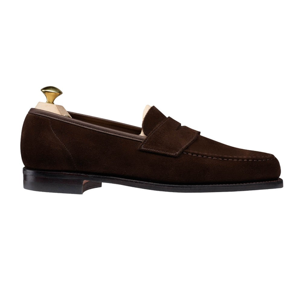 Harvard, dark brown suede loafer, made in leather, branded Crockett & Jones