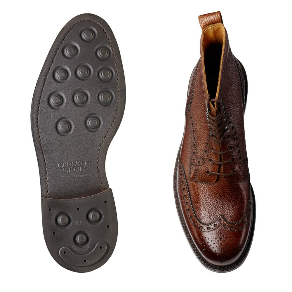 Islay, dark brown scotch grain derby boot, made in leather, branded Crockett & Jones