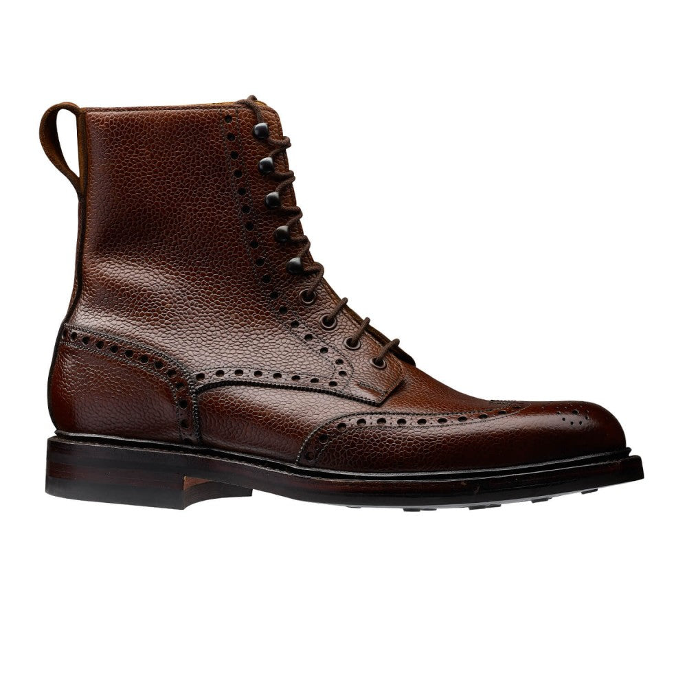 Islay, dark brown scotch grain derby boot, made in leather, branded Crockett & Jones