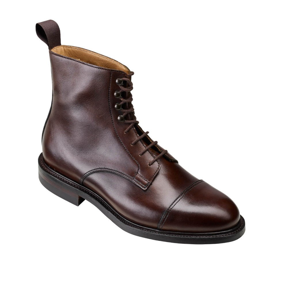 Jane, dark brown calf derby boot, made in leather, branded Crockett & Jones