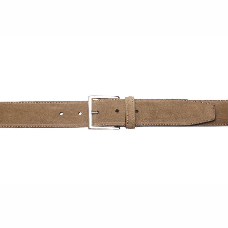 Belt in khaki suede with silver buckle branded Crockett & Jones