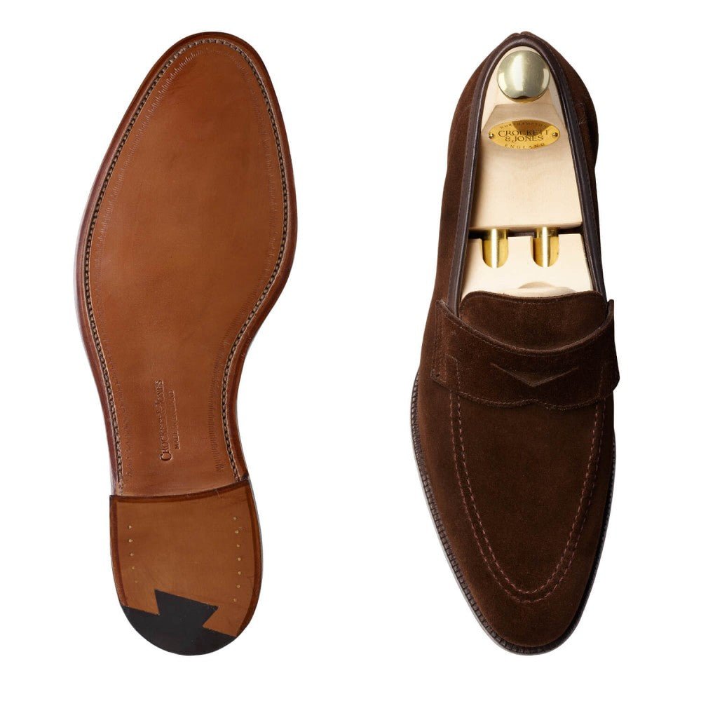 Teign Penny Loafer, Dark Brown Suede, Crockett & Jones - Hammargruppen
